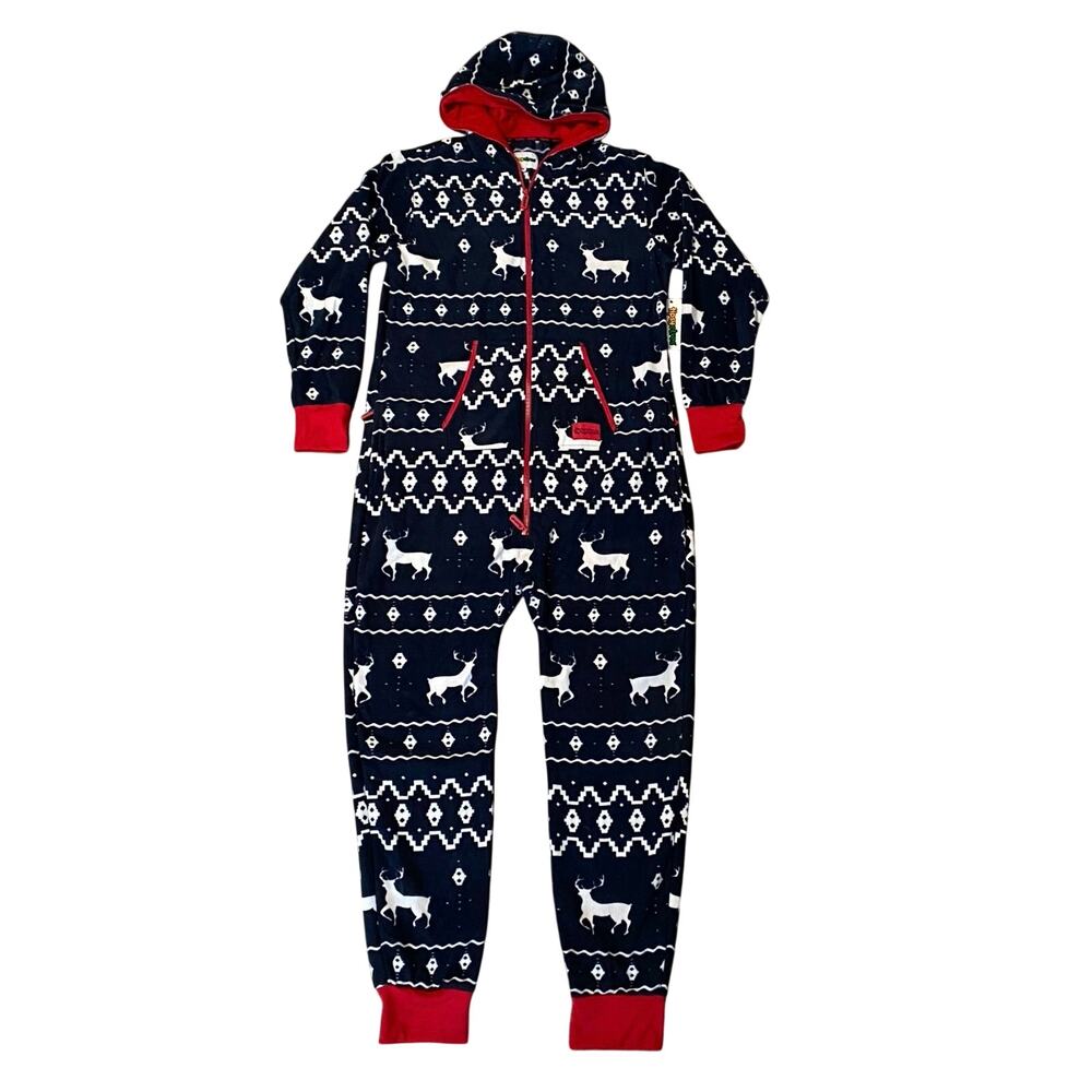 Tipsy Elves jumpsuit Sz M Blue Fair Isle Graphic Reindeer NWT
